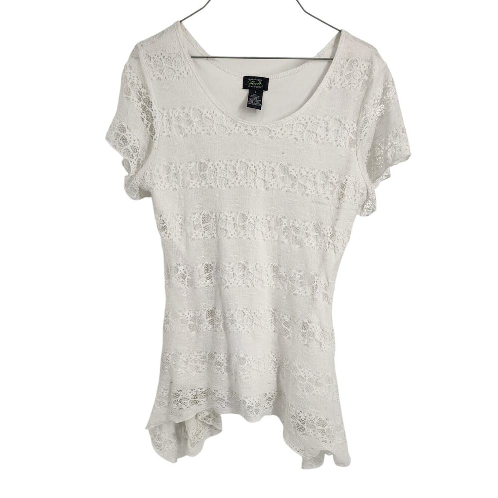 Shannon Ford New York Short Sleeve White Lace Top Womens Size Large L
